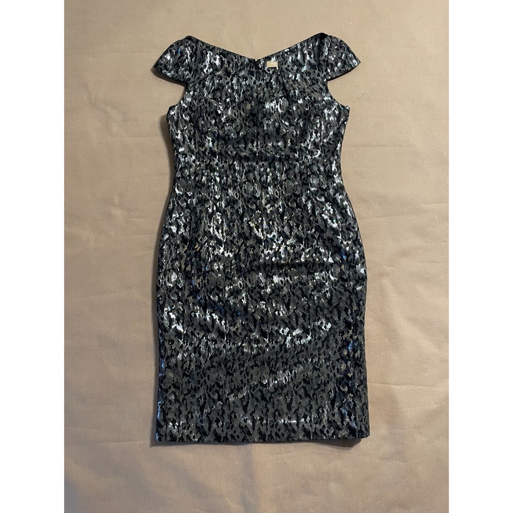 Michael Kors Collection Fitted Sheath Dress Sz 12 Metallic Textured Gown Italy